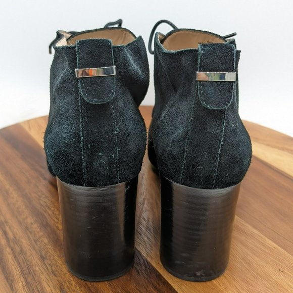French Connection Dinah Ankle Booties 10 41 Black Suede Lace Up Block Heel Goth - Picture 6 of 13